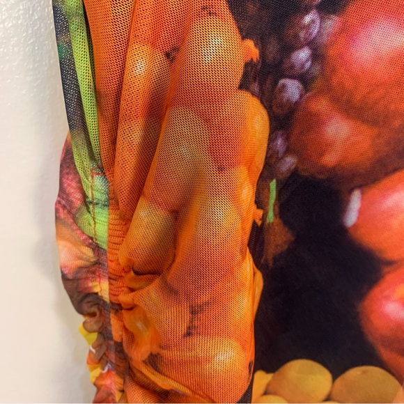 ZARA Blogger Fruit Stand Mesh Strappy Ruched Midi Slip Dress - Picture 7 of 15